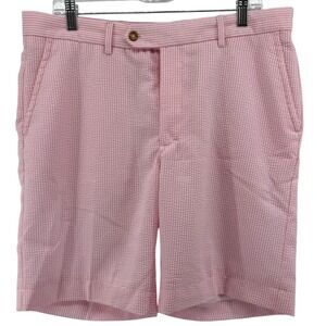 F&G Tech Mens Pink White Seersucker Golf Shorts Size 36 Frederica Golf Club